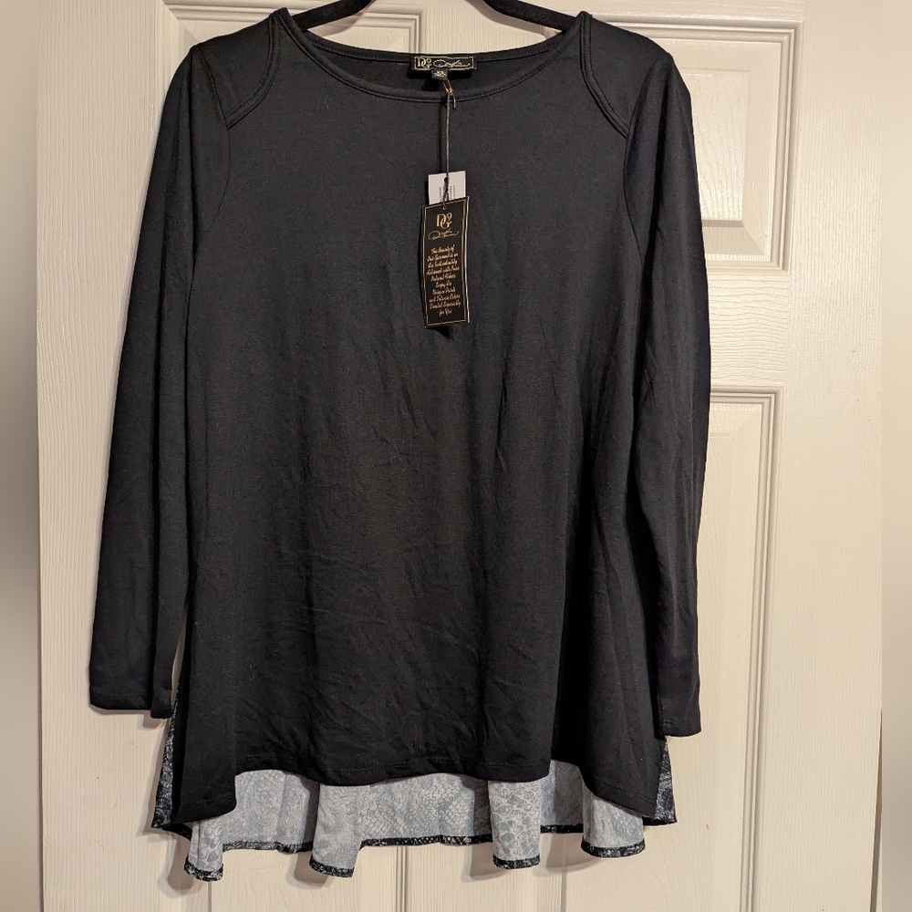 DG2 by Diane Gilman Black Ruffled Long Sleeve Tunic NWT